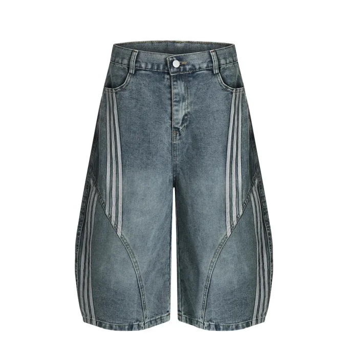 Autumn and Summer New Loose Wide-leg Korean Style Retro Shorts Jeans Men's Size - Image 2