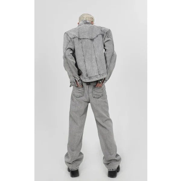 Streetwear Men'S Denim Suits Digital Fashion Shoulder Padded Denim Jacket Coats and Baggie Jeans Sets for Men - Image 4
