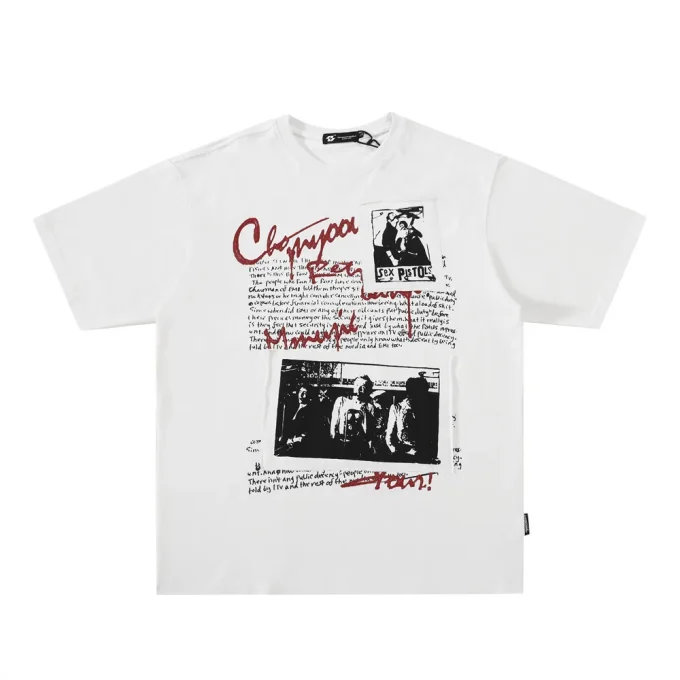 Creative High Street Men's Patchwork Printed Short Sleeve T-Shirt Trendy Summer Sports Letter Pattern Loose Hip Hop T-Shirt - Image 3
