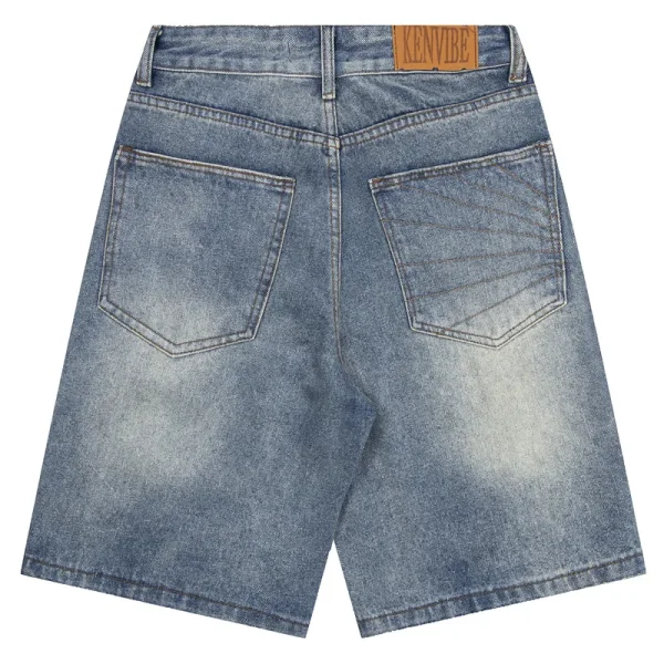 25Ss Men's Fashion Trend Summer Casual Five-Point Embroidered Denim Shorts Old Yellow Washed Workwear Style Jorts - Image 2