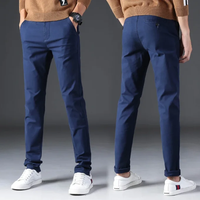 Casual Classic Cotton Soft Light Slim Fit Straight Men Dress Chino Khaki Trousers Pants