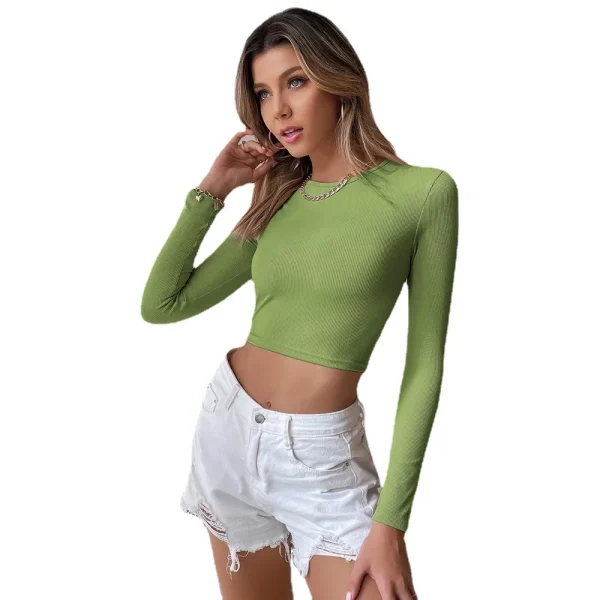 Sexy Backless Casual Slim Knitted Long-Sleeved T-Shirt Top Outer Wear for Summer