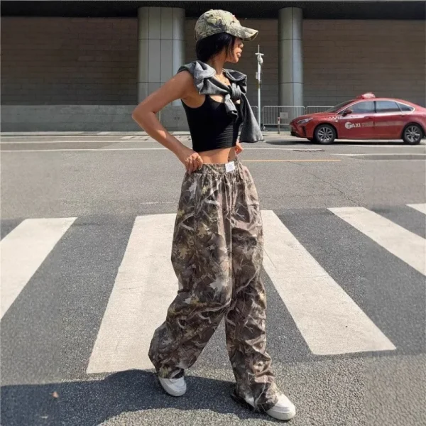 Women's High Waist Wide Leg Pants Autumn Casual Collection Elastic Waist Soft Anti-Pilling Fabric Flat Hot Girl Loose Slim Fit - Image 2