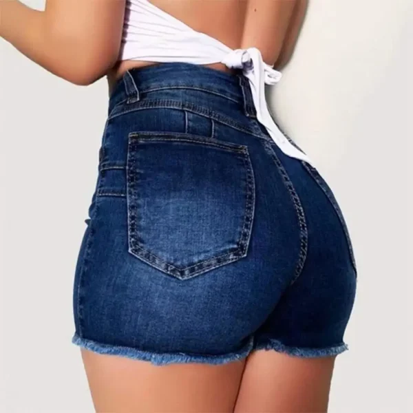 Direct Cross-Border European American Elegant Flowing Denim Shorts Women's Slim Fit Elastic Shorts Hot-Selling