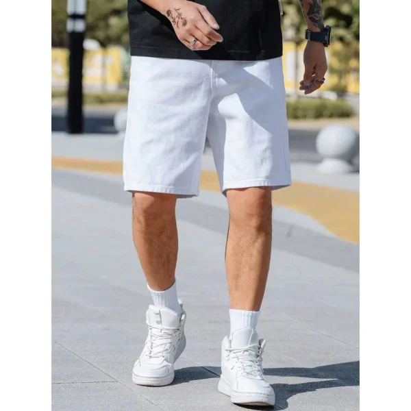 2025 Summer Trendy Retro Denim Shorts for Men Loose Casual Five-Point Pants Mid Waist Knitted Weaving Distressed Crystal - Image 6