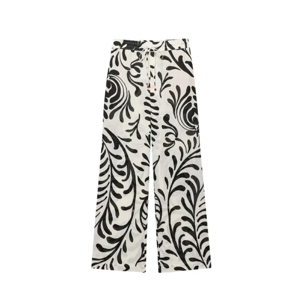 New European and American Style Printed Design Long-sleeved Top Wide-leg Pants Set - Image 3