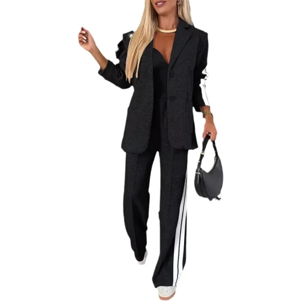 New Elegant Comfortable Women's Two-Piece Suit Lapel Solid Pattern Set - Image 5