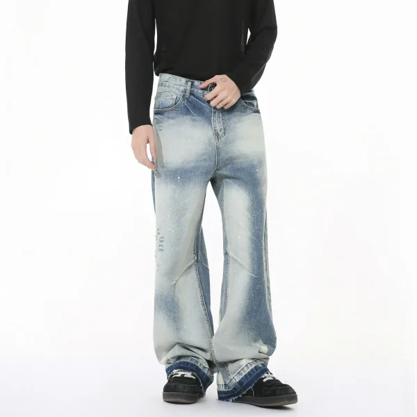 2025 Men's Summer Vintage Jeans High Street Vibe Heavy Craft Splash Ink Washed Frayed Denim Casual Style - Image 4
