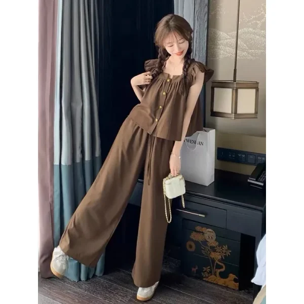 Korean Style Summer Two-Piece Set Casual Linen Youthful Top Shorts 100% Linen Woven Solid Pattern Loose Fit Daily Wear Short - Image 3