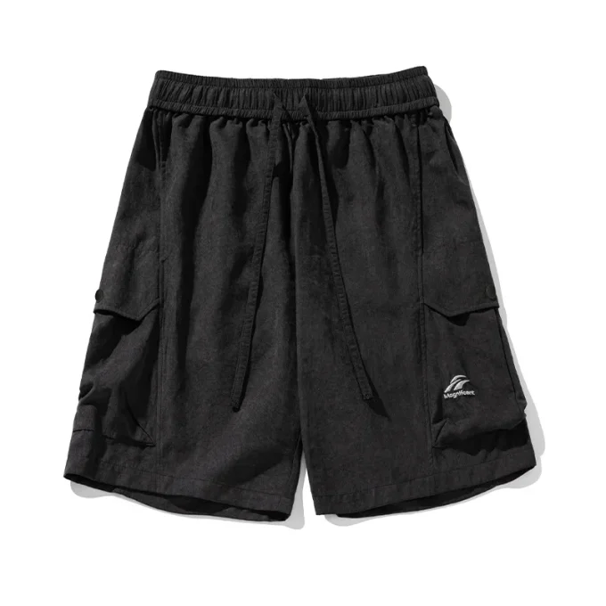 American Retro Trendy 3D Pocket Cargo Shorts for Men New Spring Summer Embroidered Casual Drawstring Five-Point Knee Length Mid