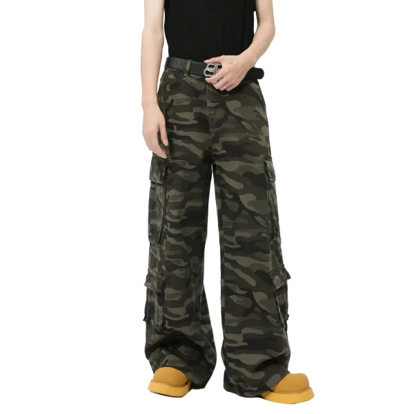 2025 Men's Casual High Waist Straight Draped Washed Jeans Autumn Camouflage Multi-Flap Pocket Pants Solid Pattern Denim Fabric - Image 3