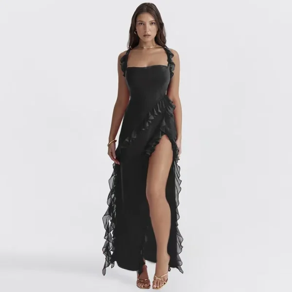2025 Summer Autumn Cross-Border Women's Dress European American New Fashion Sexy Wooden Ear Stitches Temperament Split Parties - Image 4