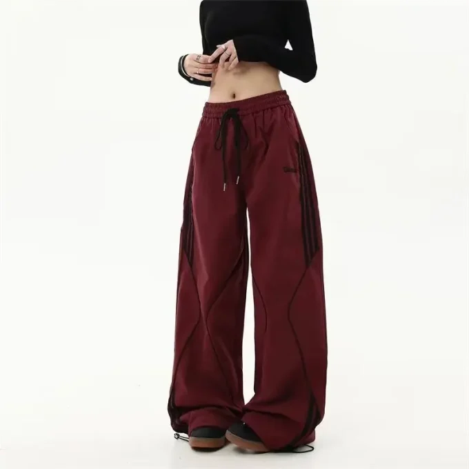 American-Style Solid Color Cargo Pants for Women Retro Striped Sweatpants Trendy Jazz Dance Hip-Hop Breathable