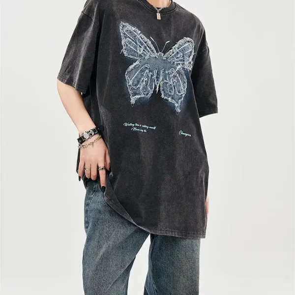 New 100% Cotton Butterfly Printed Vintage High Quality O-Neck Men T-shirt