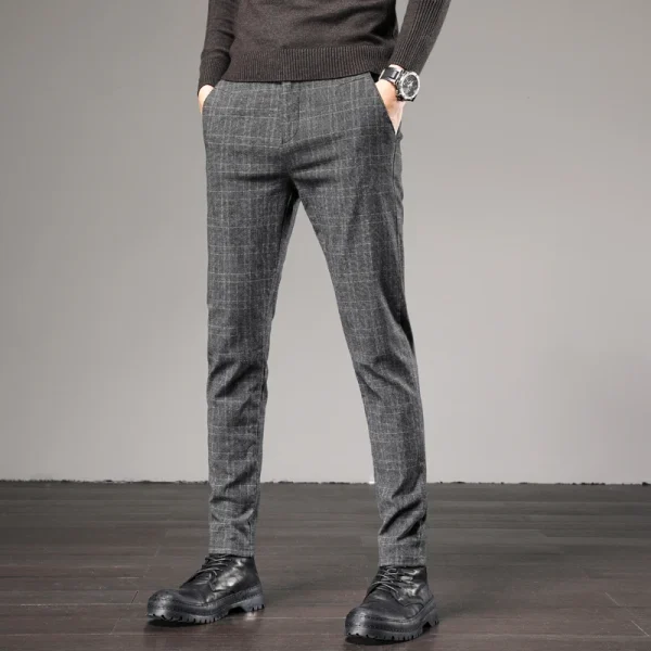 Cheap Price Black Grey Blue Men's Causal British Style Slim Fit Plaid Check Chino Pants Trousers for Men - Image 6