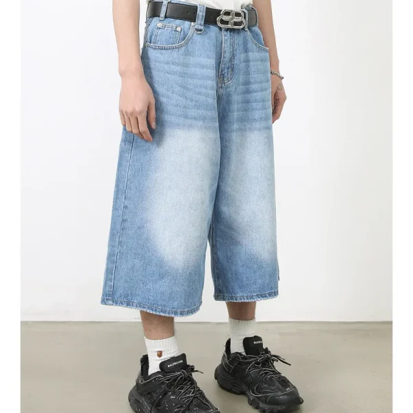 Denim Half ps Wide Leg jeans Summer Street Personality Straight Shorts for Men