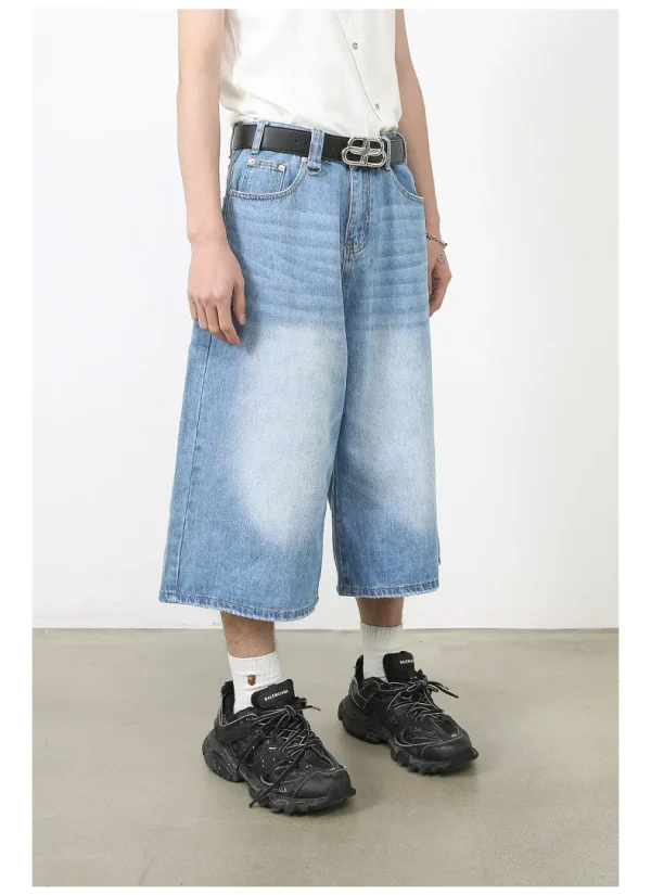 Denim Half ps Wide Leg jeans Summer Street Personality Straight Shorts for Men - Image 5