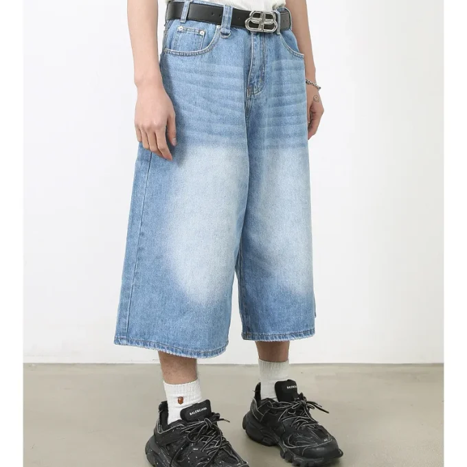 Denim Half ps Wide Leg jeans Summer Street Personality Straight Shorts for Men