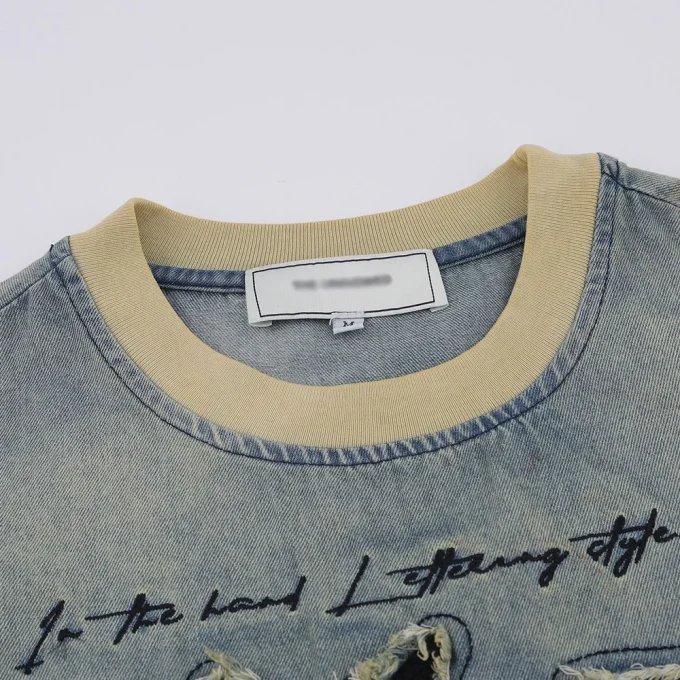 Letter Patch Embroidery Men's T-Shirt for Summer High Street Loose Gradient Color Block O-Neck Casual Short Sleeve T-Shirt - Image 3