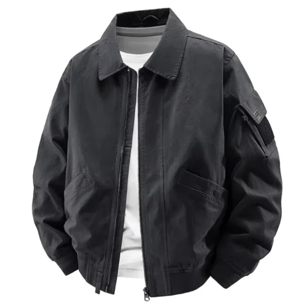 Autumn Spring Men's Vintage American Style Long Jacket Workwear Casual Coat Turn-Down Collar Pockets XL Zipper Washed Shearing