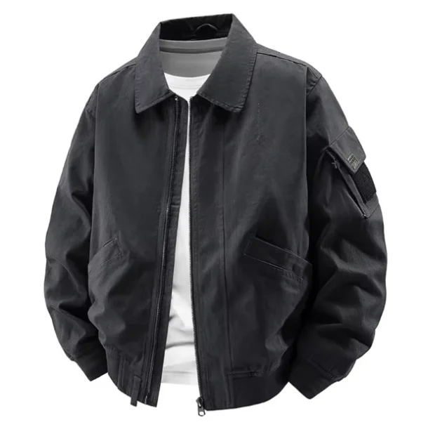 Autumn Spring Men's Vintage American Style Long Jacket Workwear Casual Coat Turn-Down Collar Pockets XL Zipper Washed Shearing - Image 5