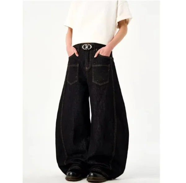 2025 American Retro Unisex Loose Wide Leg Scythe Pants Reversible Embroidered Denim Jeans Casual Curved Knife Summer Winter