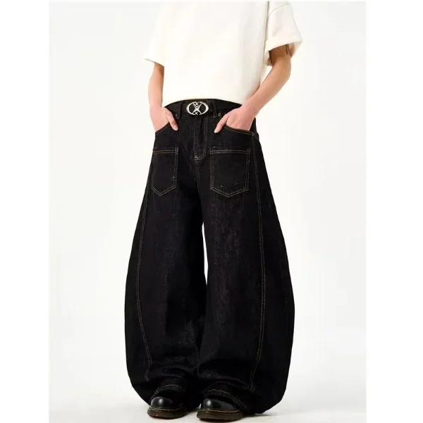 2025 American Retro Unisex Loose Wide Leg Scythe Pants Reversible Embroidered Denim Jeans Casual Curved Knife Summer Winter