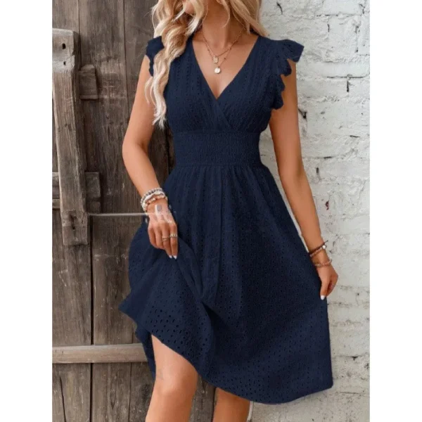 2025  Hot-Selling New Multicolor In-Stock European American Summer Ruffle Sleeve Casual Chic Chiffon