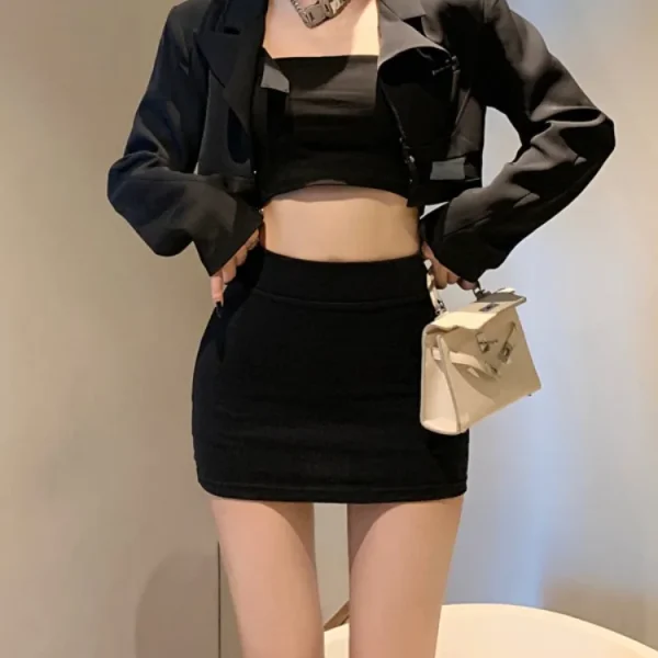 Black High Elastic Sexy Hip Skirt for Women Casual High Waist Empire Waistline Hot Girl Style for Summer