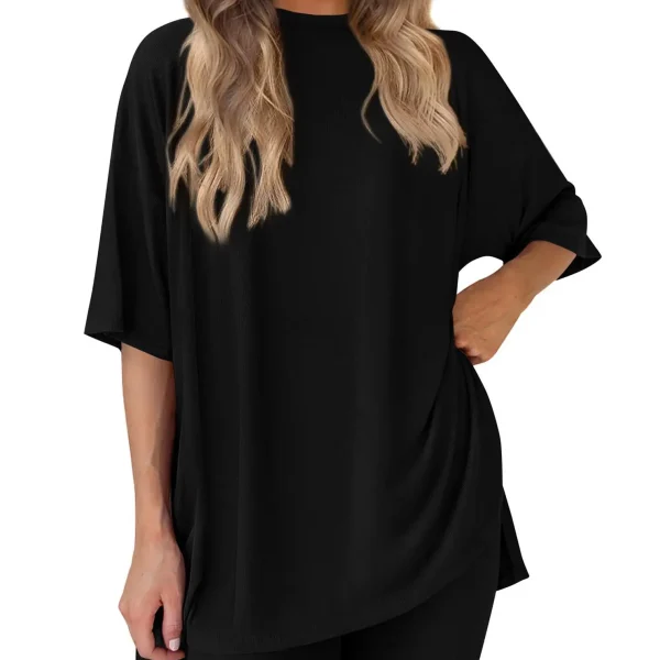 Casual 2-Piece Shorts Set for Women Solid Color Loose Pajamas