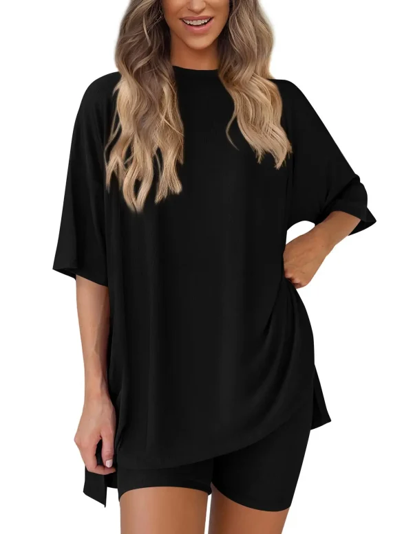 Casual 2-Piece Shorts Set for Women Solid Color Loose Pajamas - Image 3