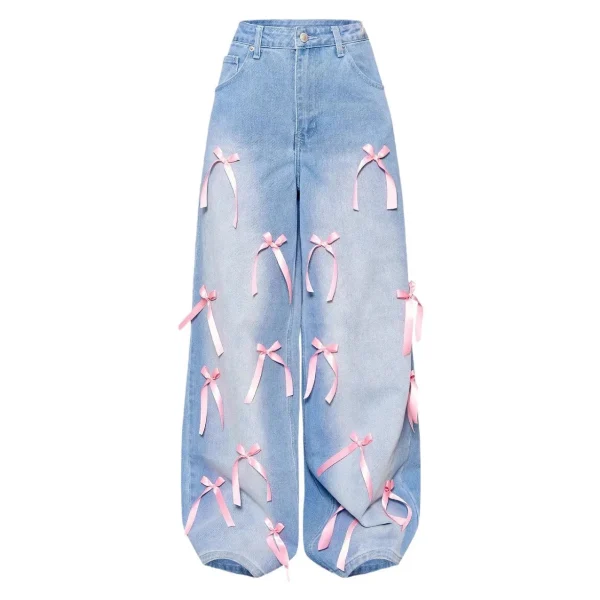 Women's Old Street Style High Waist Wide-leg Jeans Breathable Denim Button Decoration Casual Baggy Cut Boot Cut Summer Solid - Image 5