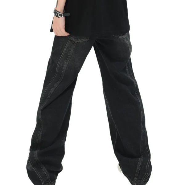 2025 Men's Trendy Straight Pants American High-End Splicing Design Distressed Jeans Denim Loose High Street Wide-Leg Autumn - Image 5