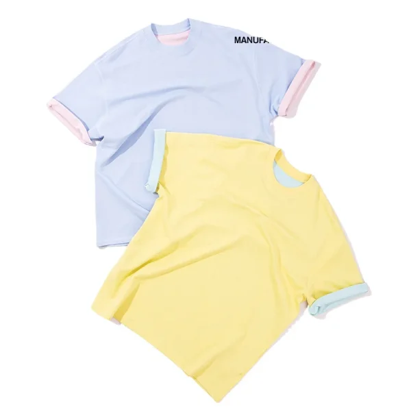 2025 Summer Vintage Style New Two-Tone Reversible Short Sleeve T-Shirt Oversized Loose Drop Shoulder Casual Versatile 300 Gram - Image 2