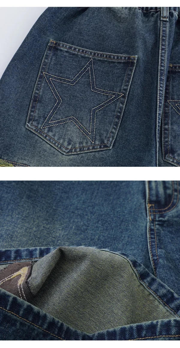 Bermuda Streetwear Distressed Star Embroidery Denim Jean Cotton Baggy Shorts for Mens - Image 6