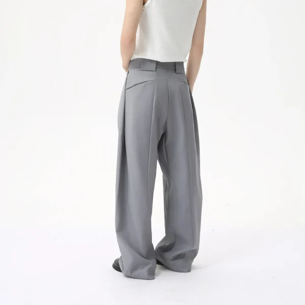 2025 Men's Fashion Solid Color 3D Tailored Korean Style Pleated Straight Wide-Leg Casual Floor-Length Zipper Fly Plain Dyed - Image 4