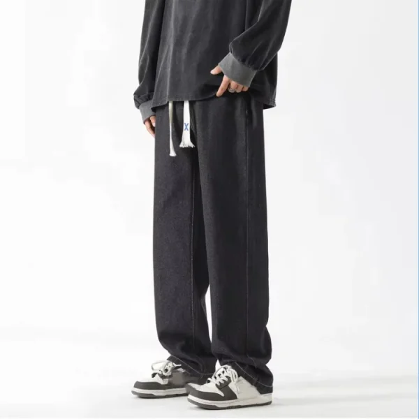 2025 Men's Spring Trendy Jeans Versatile American Retro Long Pants Loose Straight Casual Denim Washed Technique Solid