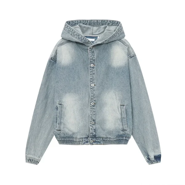 Men Denim Set New Men's Clothing American Retro Hooded Jacket Solid Pattern Washed Denim Suit Loose Fit Knitted Fabric - Image 6
