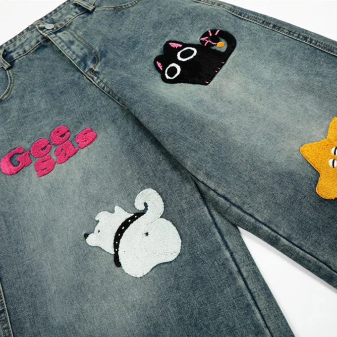 Autumn and Summer New Loose Wide-leg Korean Style Retro Shorts Jeans Men's Size