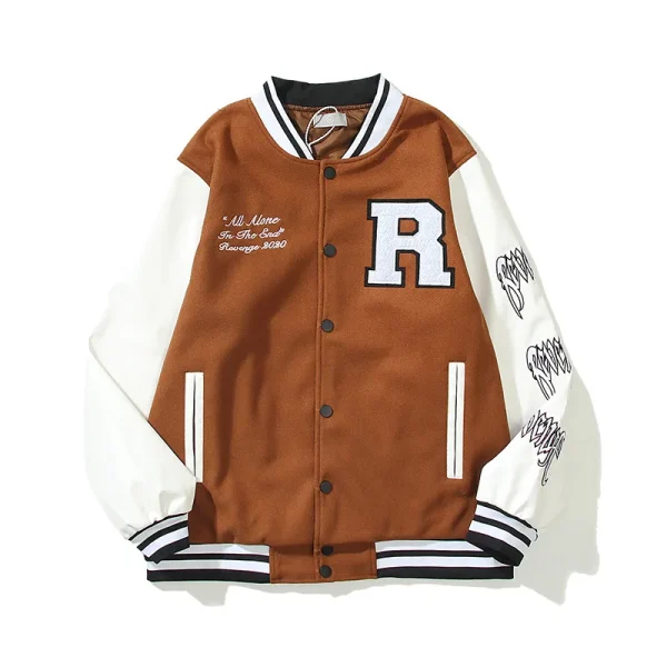 Vintage Bomber Wool Winter Leather Sleeves Embroidered Varsity Jacket for Men - Image 5