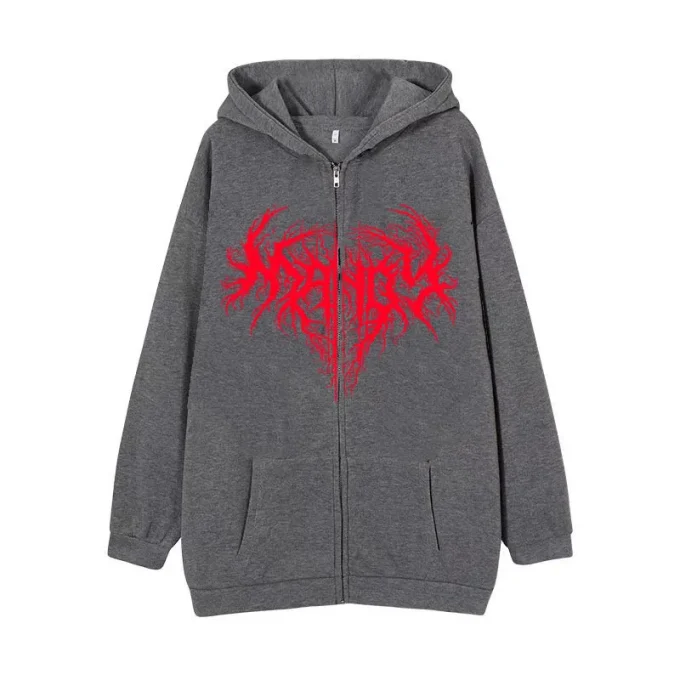 Zippers Heavyweight Cotton Top Oversized Drop Shoulder Cropped Printed Zip up Hoodie Men