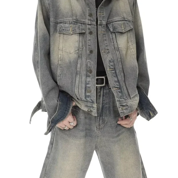 Denim Design Baggy Jeans and Denim Jackets Cleanfit Streetsuit Set Heavyweight Denim Set for Men