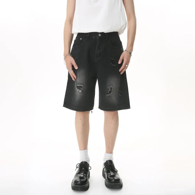 Hot Sale Fashion Baggy Denim Men's Short Soft Casual Hole Oversized Man's Jeans for Summer
