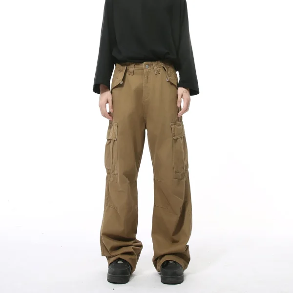2025 Men's Retro Straight Cargo Jeans Mid Waist Solid Pattern Heavy Craft Washed Denim Fabric Casual Trend for Winter - Image 4