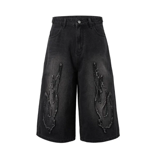 Men's Baggy Pants 2025 Spring Summer Collection Retro American Casual Shorts Three-Point Patch Washed Jeans Knitted Weave - Image 3