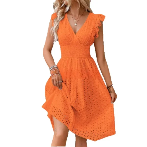 2025  Hot-Selling New Multicolor In-Stock European American Summer Ruffle Sleeve Casual Chic Chiffon - Image 5