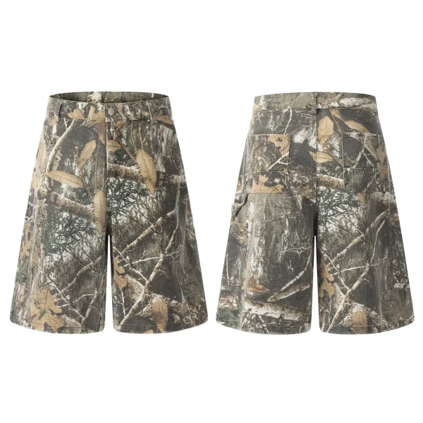 Summer Baggy All Over Real Tree Digital Print Hunting Camouflage Work Pants Cavas 100% Cotton Denim Camo Cargo Shorts Men