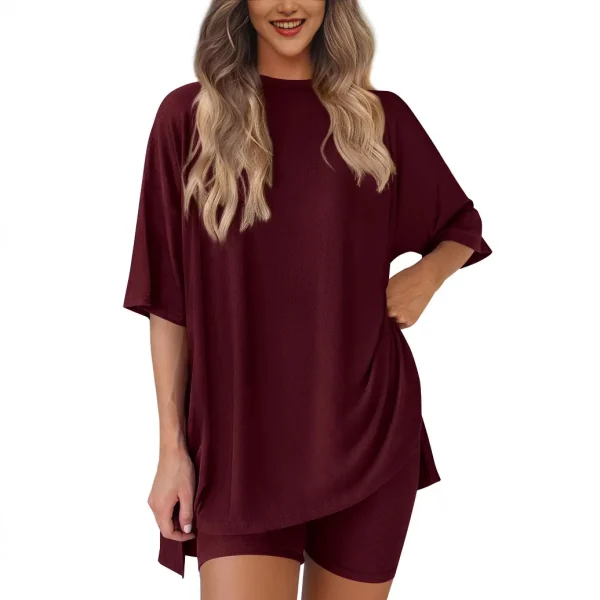 Casual 2-Piece Shorts Set for Women Solid Color Loose Pajamas