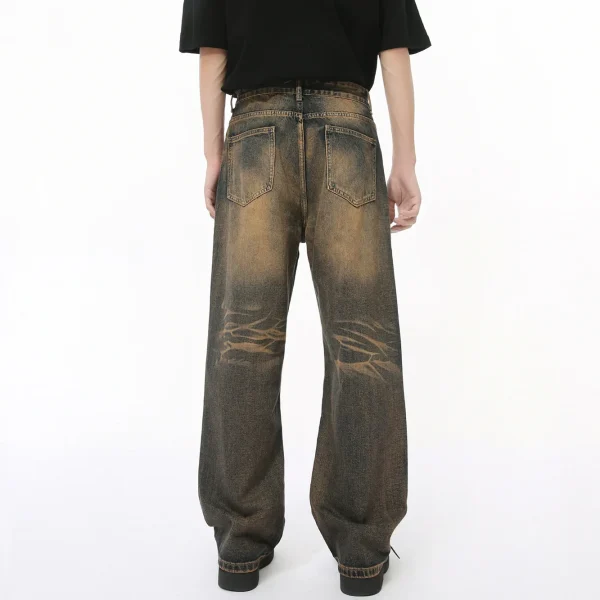 2025 Men's Fashion Autumn New Street Distressed Straight Scratched Design Washed Technique Denim Trending Loose Fit - Image 3