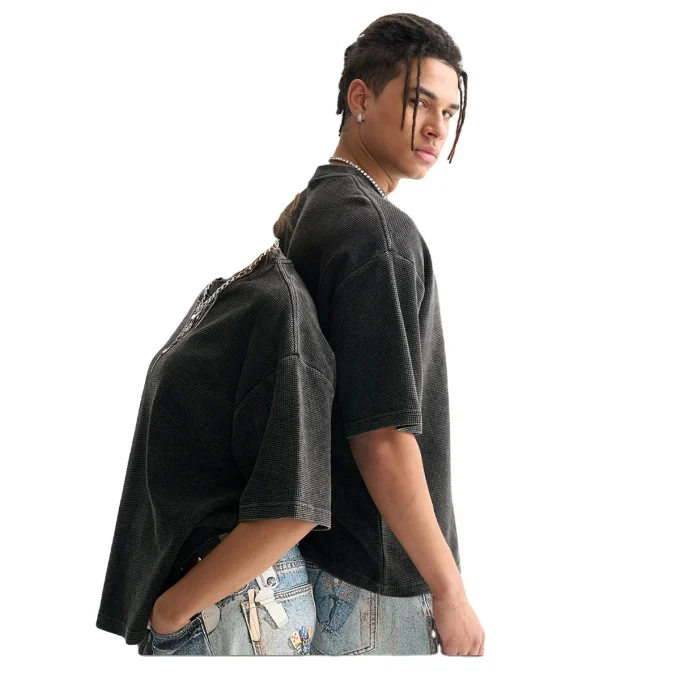 Men's Casual Clothing High Quality Vintage Washed Waffle Color T-Shirt Loose Short Trendy Digital Printing Blank - Image 4